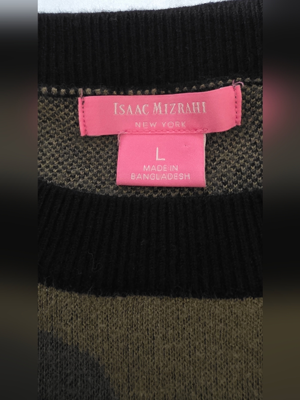 Isaac Mizrahi Olive, Gray & Black Camo Knit Sweater Women's Size L - Picture 4 of 8